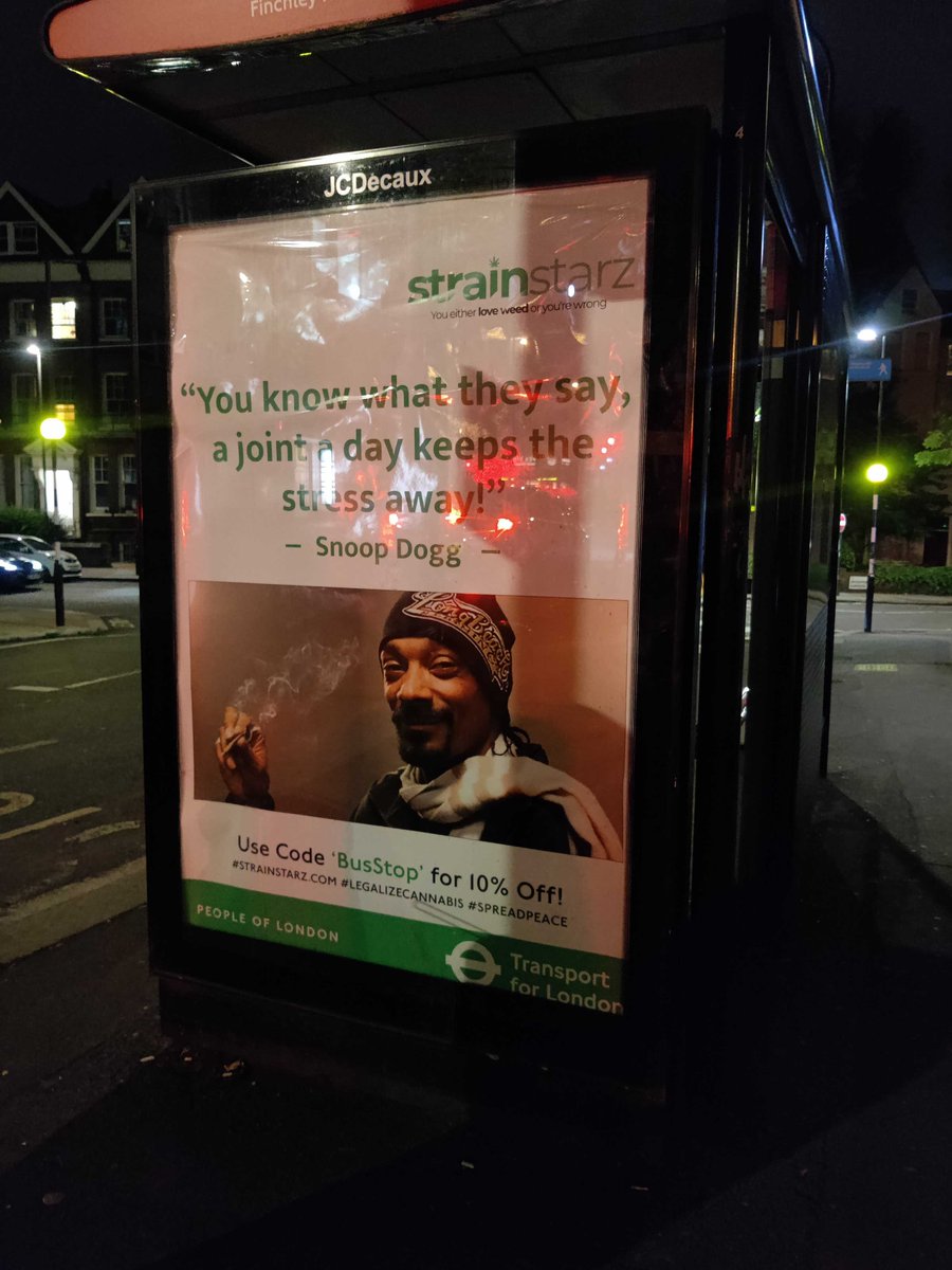 Anyone seen one of these guerrilla 'Transport for London' bus stop weed posters? This one spotted in Finchley Road, London by @NabihahParkar