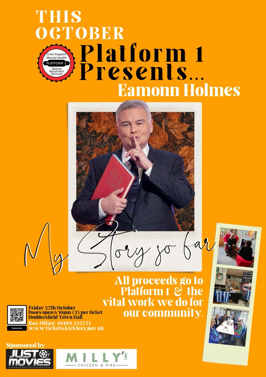 Platform_1_HD1's tweet photo. 27th October 2023- Eamonn Holmes "My Story so Far". Have you booked your ticket yet?

#eamonnholmes #huddersfieldtownhall #platform1 #kirklees #October2023 #charity #thirdsector #counselling #mentalhealth https://t.co/Pxc4Ulpxqo