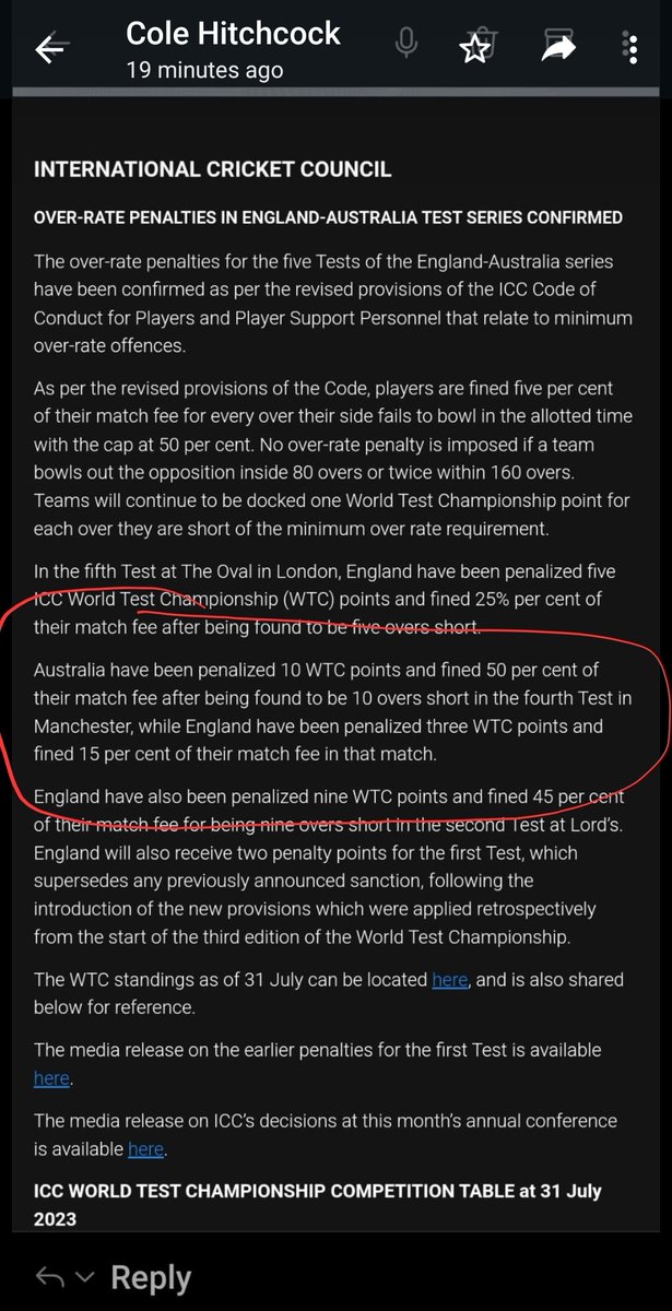 Don't even get the chance to bowl in the second innings at Manchester due to 2 days of rain and @ICC still issue fines and take 10 WTC points of us for slow over rates! That makes a lot of sense... 🤦🏾‍♂️