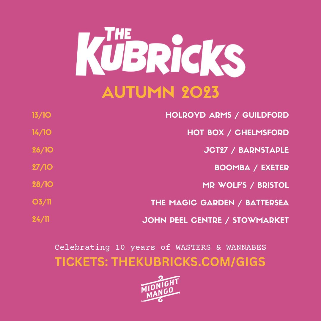 🚨 Can you believe it’s been 10 years since we release Wasters & Wannabes? To celebrate, we’re heading out on #tour this autumn, hopefully to a venue near you. Tickets here thekubricks.com/gigs/ @MidnightMango @Wipeout_Music #ska #thekubricks