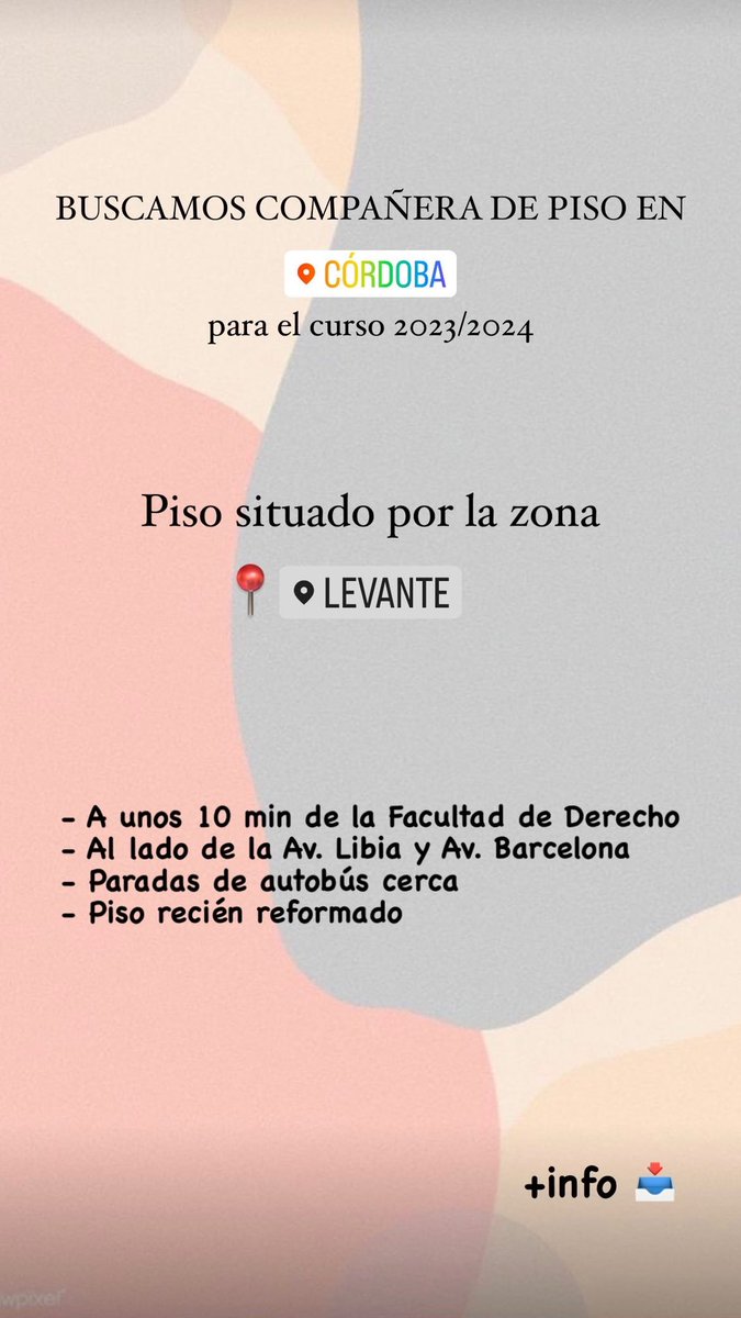 mariiamorillaa's tweet photo. Buscamos compañera de piso para el curso 23/24 
📍Córdoba, zona Levante

#Queydondeestudiar2023 #pisoscordoba 
#Uco https://t.co/qaQKc72muO