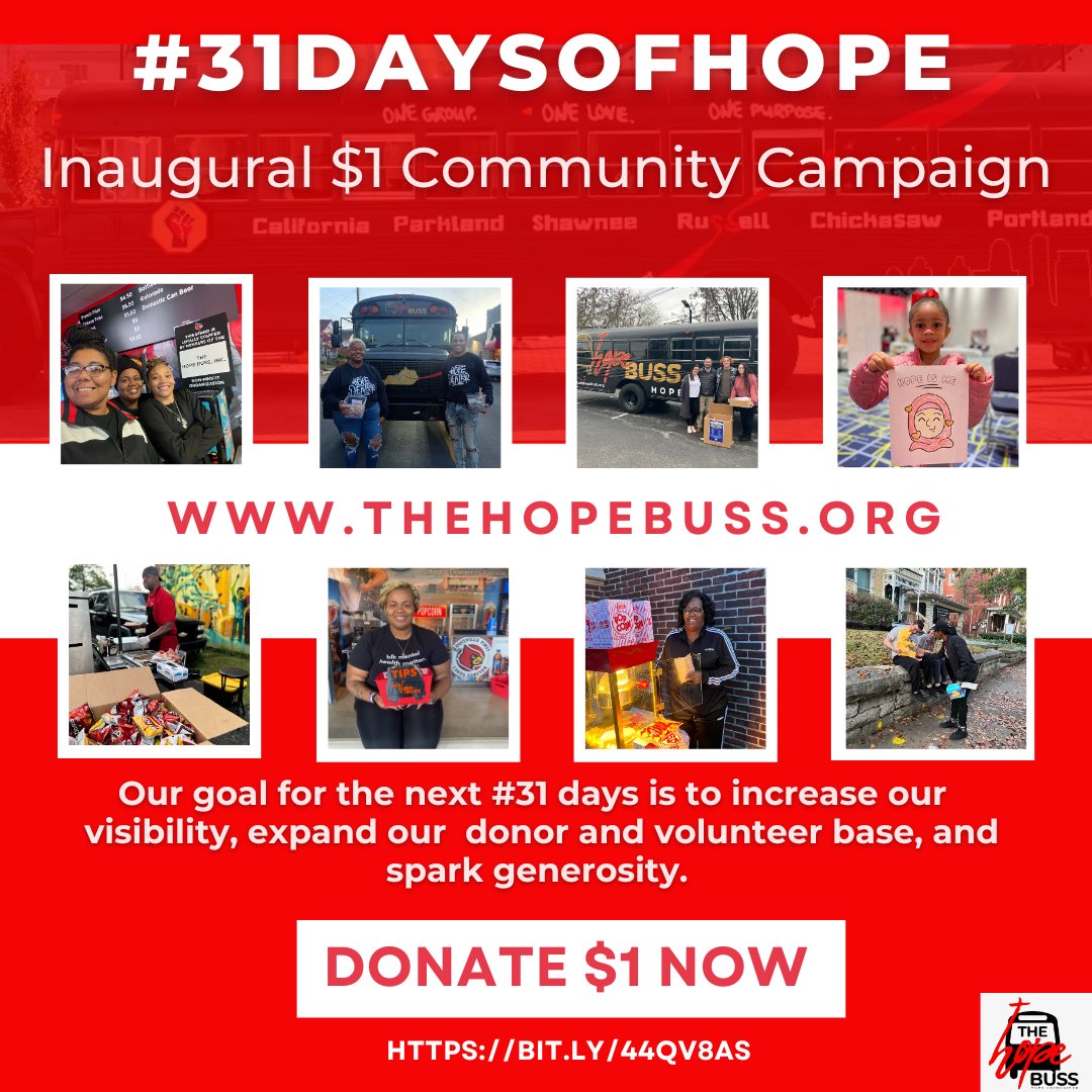 The Hope Village (@thehopevillage) on Twitter photo DAY TWO: #31DaysofHope The Inaugural $1 Community Campaign by <a href="/TheHopeBuss/">TheHopeBuss</a>! Our goals are to increase our visibility while engaging community. It’s not about one dollar, it's so much more. Can we count on you?
.
Donate: bit.ly/44Qv8as
.
#hopeishere #dollarcampaign DAY TWO: #31DaysofHope The Inaugural $1 Community Campaign by <a href="/TheHopeBuss/">TheHopeBuss</a>! Our goals are to increase our visibility while engaging community. It’s not about one dollar, it's so much more. Can we count on you?
.
Donate: bit.ly/44Qv8as
.
#hopeishere #dollarcampaign