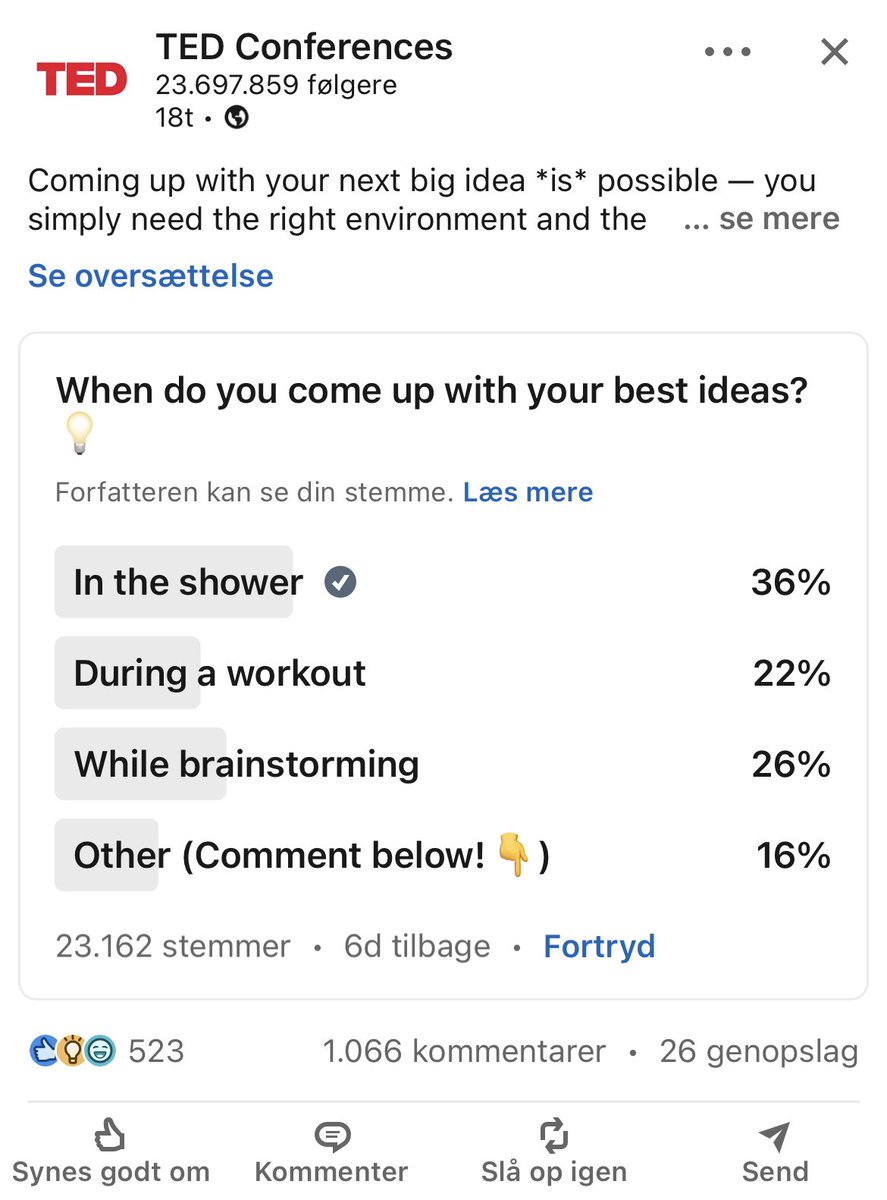 RealLionLevel's tweet image. Hvor kommer dine bedste idéer?😁

#Entrepreneur #Management