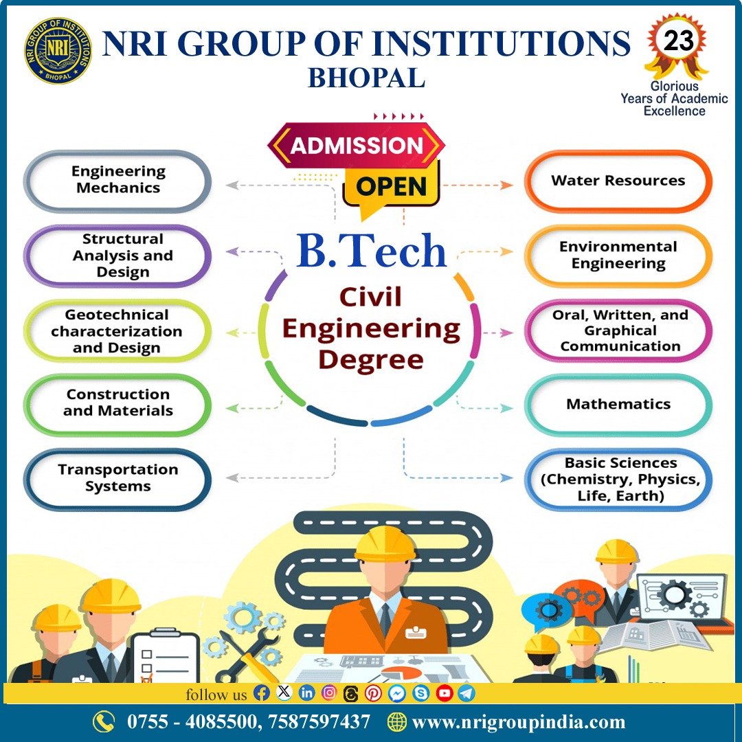 NRIGroupIndia's tweet image. 🏗️ Ready to shape the world around you? Pursue a B.Tech in Civil #Engineering with us and unlock endless opportunities in the construction industry. Apply today! 

#AdmissionsOpen #BTechAdmissions #CivilEngineering #EducationMatters #BestCollegeBhopal #Bhopal
