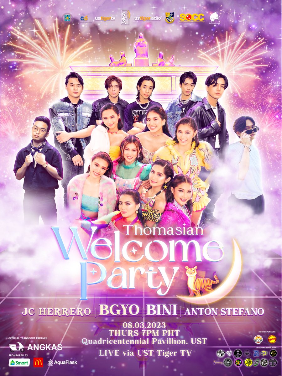 THE BIGGEST PARTY FOR OUR THOMASIAN FRESHIES! 🎉

Catch amazing performances from Nation's Girl Group, #BINI and the Aces of PPop, #BGYO 

Get ready to party with us tomorrow, August 3 at 7PM LIVE via UST Tiger TV on Facebook!

#ThomasianWelcomeParty2023
#USTROARingWelcome