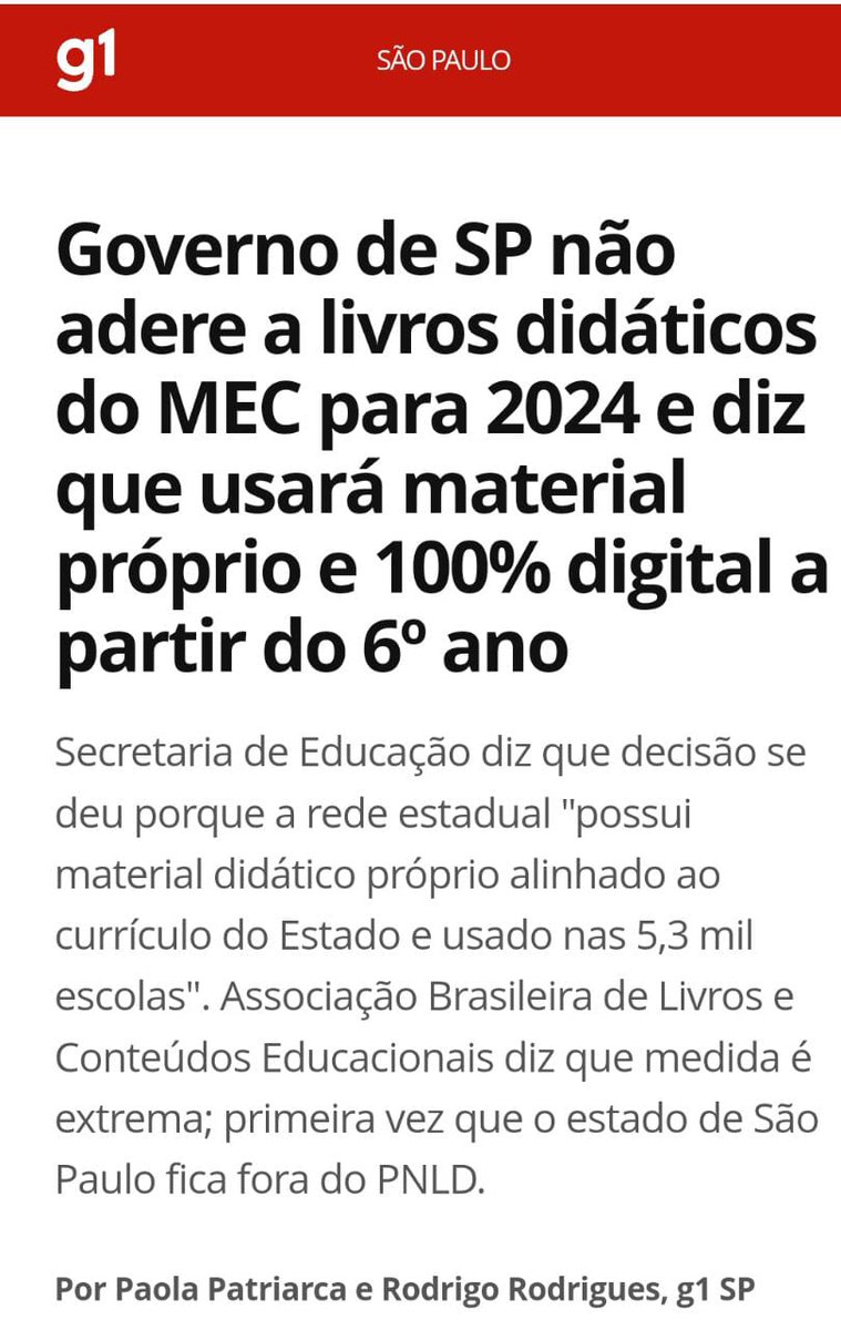 sou_deboradias's tweet photo. O Governo de São Paulo anunciou que não irá aderir ao Plano Nacional do Livro de Didático- PNLD e que à partir do 6° ao 9° ano não ofertaram mais o livro físico e sim digital. Segue o fio e vou contar para vocês como isso é um retrocesso para educação de São Paulo. +++ https://t.co/zHmfuodEjl
