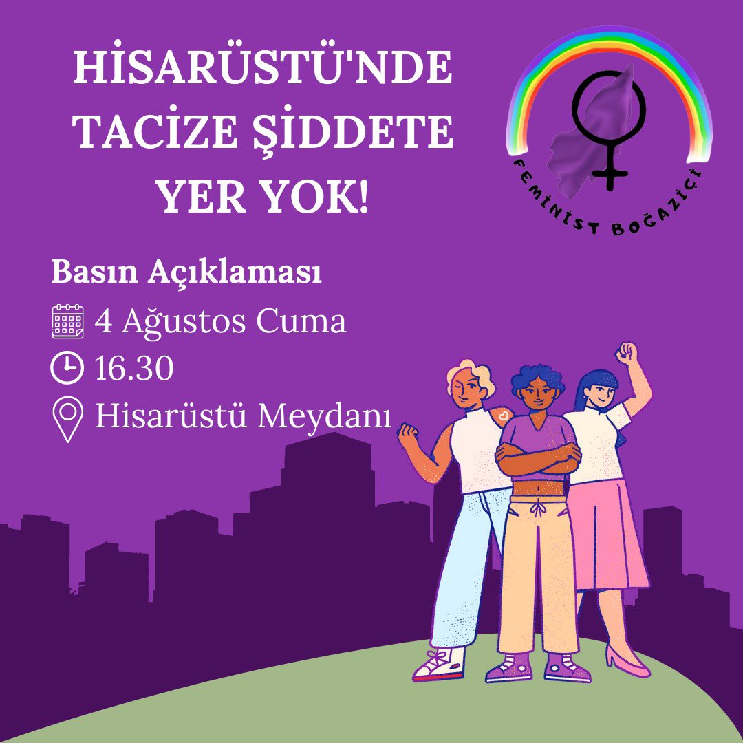 feministboun's tweet photo. HİSARÜSTÜ'NDE TACİZE VE ŞİDDETE YER YOK!

Boğaziçili kadınlar ve LGBTİ+'lar olarak yaşam alanımız olan Hisarüstü'ndeki taciz ve şiddeti teşhir etmek için basın açıklamasında buluşuyoruz.

📅 4 Ağustos Cuma
🕒 16.30
📌 Hisarüstü https://t.co/RoDQXszDuV