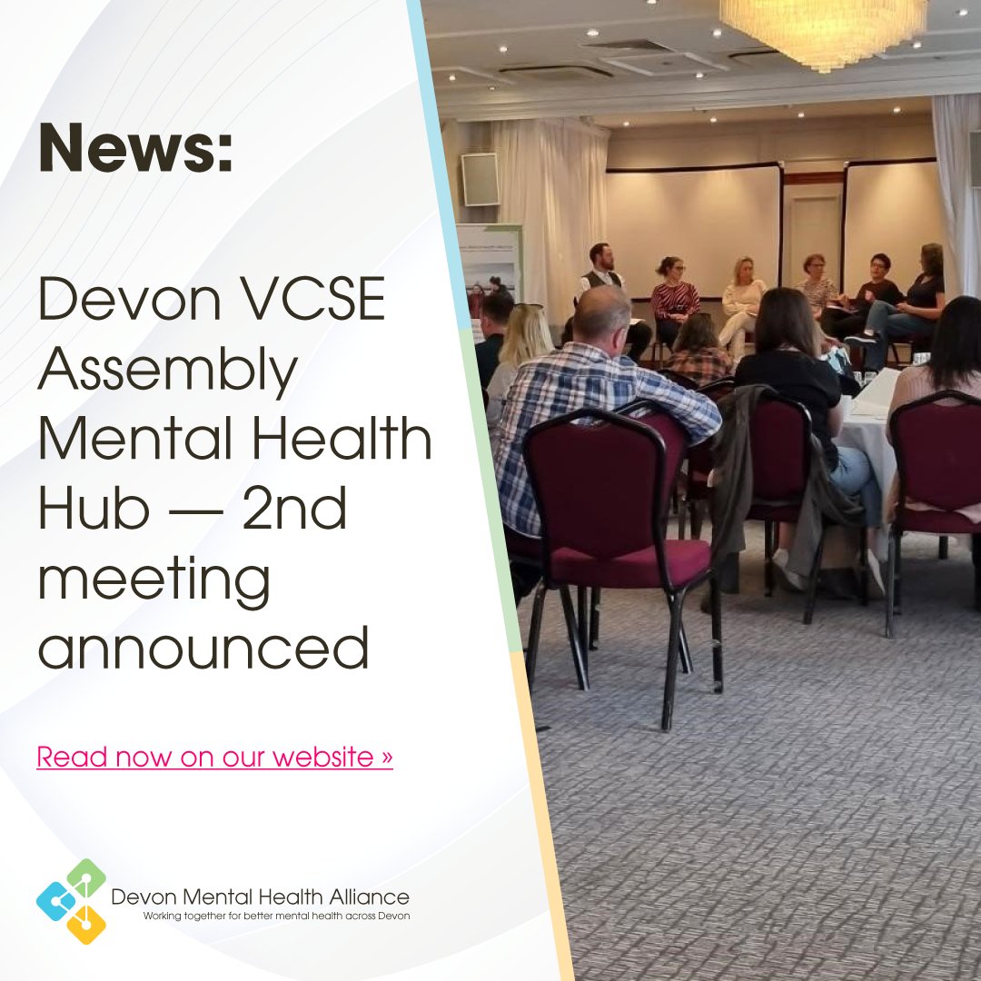 We're pleased to announce the second meeting of the Devon, Plymouth &amp; Torbay VCSE Assembly Mental Hub, led by <a href="/YoungDevon/">Young Devon</a> and Parental Minds.

📆 Tuesday 26 September 2023
⏰ 10:00am — 1:00pm
📍 Mercure Exeter Rougemont Hotel

Secure your place: loom.ly/1du0om0