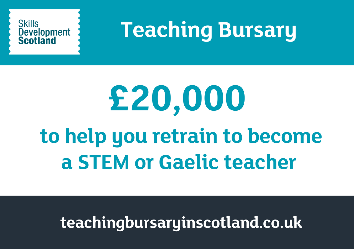 skillsdevscot's tweet photo. Are you looking to #careerchange to inspire the next generation? Applications are now open for £20,000 of support to retrain as a secondary school teacher in #STEM subjects and #Gaelic https://t.co/oObs5tBFC6 #teach #bursary #Scotland https://t.co/YKRTWe7USh