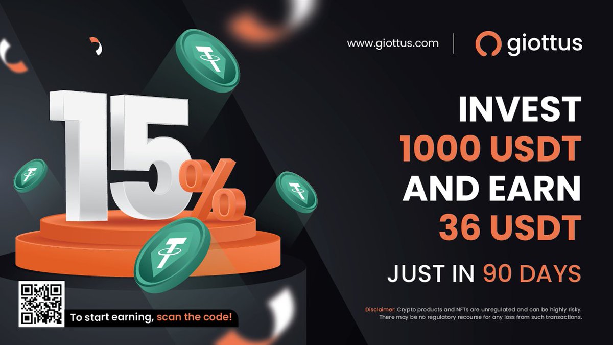 giottus's tweet photo. 🚀💰 Start small, earn big! Invest 1000 #USDT and watch it grow to 1036 USDT in 90 days at 15% APR. 📈😃

Start your Investing
https://t.co/oRa5JkGIqS

#FixedRewards #StakingRewards #YieldFarming #Crypto #CryptoTwitter https://t.co/qUheIt0oqk
