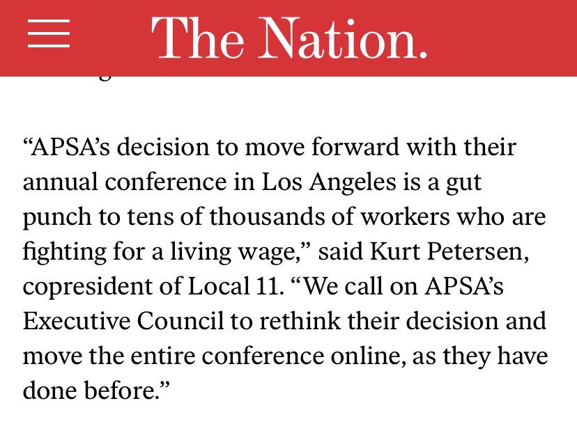 For those who needed to see it, there’s now absolutely no ambiguity on UNITE HERE 11’s position on whether the APSA should move forward with an in-person conference, even with panels being moved to an alternate site.