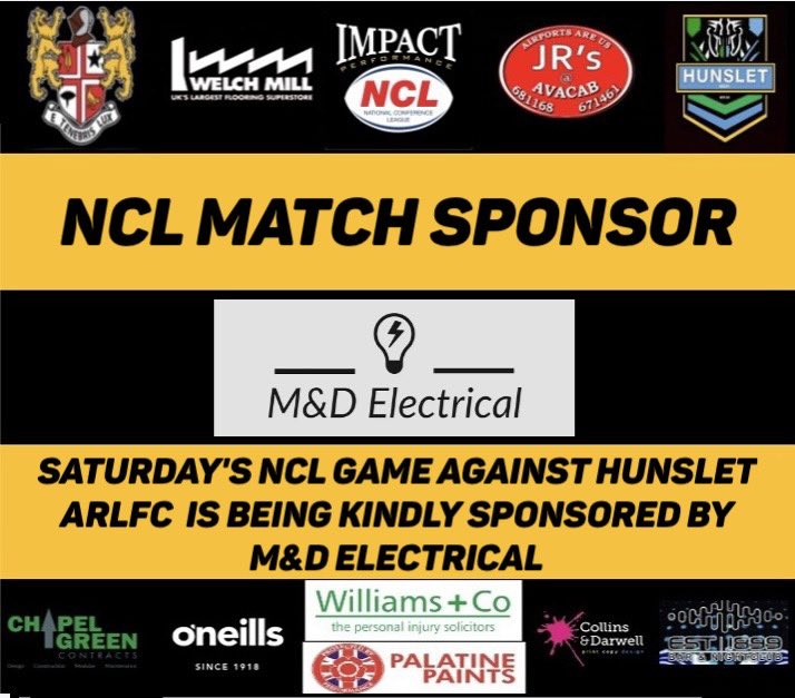Saturday’s <a href="/OfficialNCL/">National Conference League - RL</a> Game is being kindly sponsored by M&amp;D Electrical facebook.com/MDElectrical20… <a href="/daleallred/">dale allred</a> #123Miners
