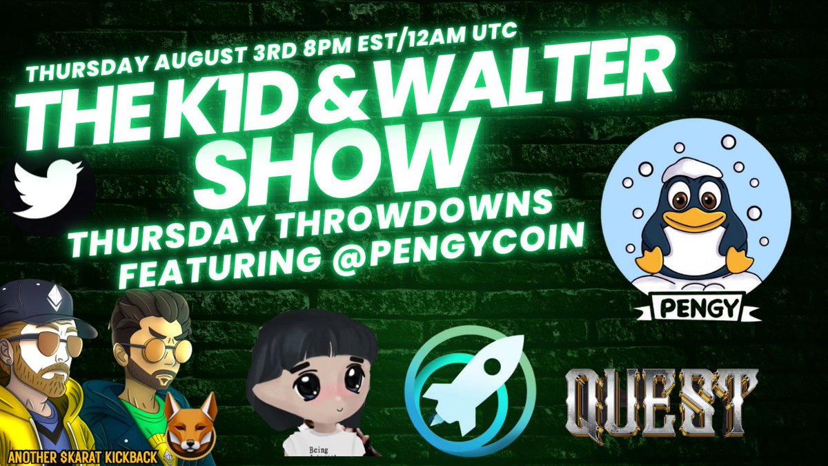 K1d_Crypt0's tweet photo. gm legends!!!
This Thursday is going to be a bangity banger! 

Make sure smash this reminder like Granny smashes potatoes
👇👇👇👇👇👇👇
https://t.co/tv9PqFByZI

This week we have the “Return of the Mac” with @KenTheCrypto headlining. He is launching @PENGYCOIN today. We are excited to talk about $Pengy and also revisit nostalgia of the 2021 bull run where Ken reached a 100 mill MC with his last project. Don’t sleep on Ken, he’s a legend in his own right💪

Returning this week we have our space sponsor @QuestCrossChain $Quest that will be relaunching soon. We are excited to hear the details of what is next🙌

Also joining us again is #Safemoon2 @sfm2community as @luckychad777 has taken the keys to this project and the community is ready to push in a big way. We are excited to have them on for the 4th time as we are really rooting for this dedicated community.

Last but not least we have @MiladyXETH #Miladyx which is a rare instance where a scamming dev got caught and doxxed by the community. They ended up getting the keys and are in the background developing a awesome utility that will change the game💪