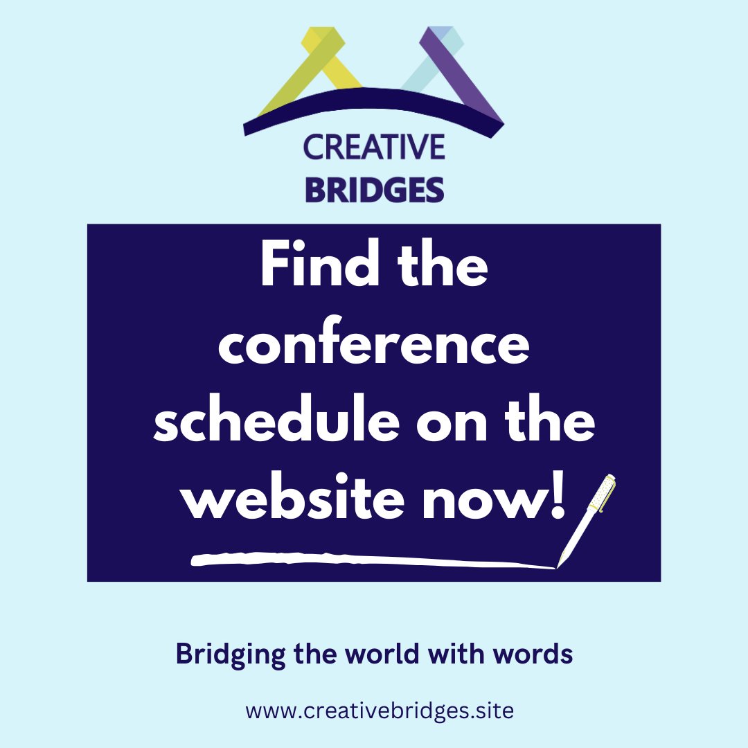 The conference schedule is live on the website! 

Which session will you be attending?  🖊️💻

creativebridges.site/timetable-day-…

#conference #CBWellbeing #WritingforWellbeing #MentalHealth #Writing