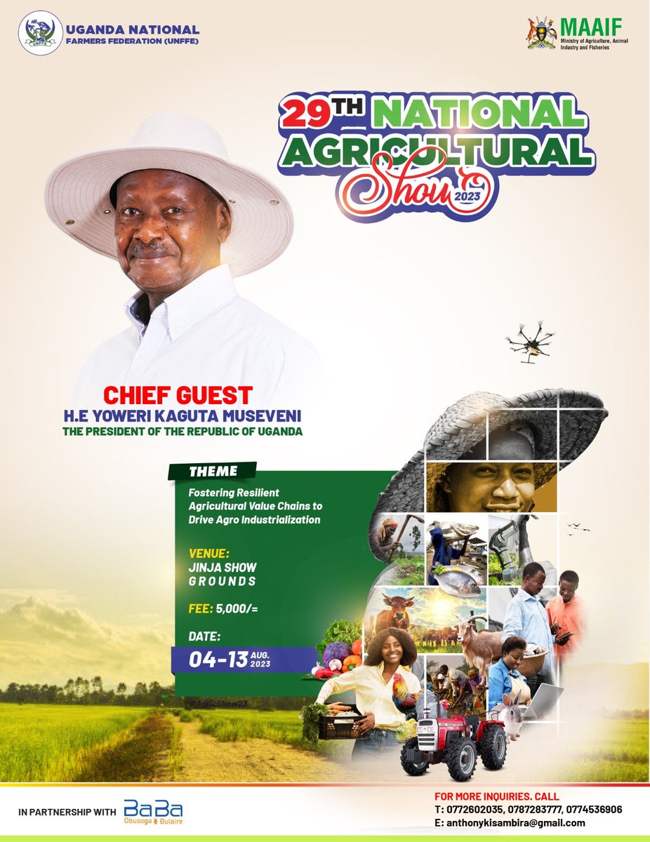 ict4farmers's tweet photo. The 29th National Agricultural Show is here with just 1 Day to Go....
#AgricShow23 
@MAAIF_Uganda @unffe @unyfa1  @ntvuganda @naads_ug @nbstv   @UCC_Official @MoICT_Ug  @KKatungisa @Kamuganga  @dpmirembe @HellenAdoa  @FrankTumwebazek @UCC_ED  @judlub @KagutaMuseveni @Naacug https://t.co/K37SeM51kn