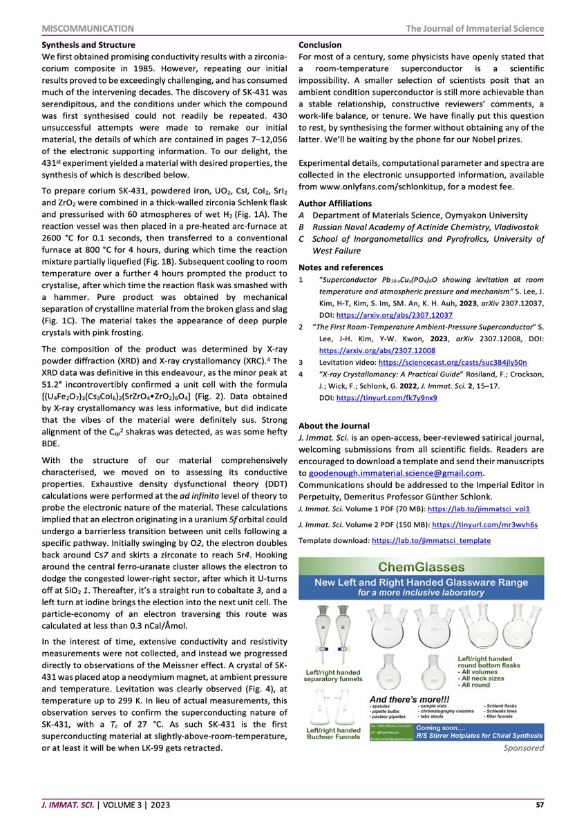 JImmatSci's tweet image. We report the first synthesis of a slightly-above-room-temperature superconductor: SK-431
PDF: jabde.com/wp-content/upl…