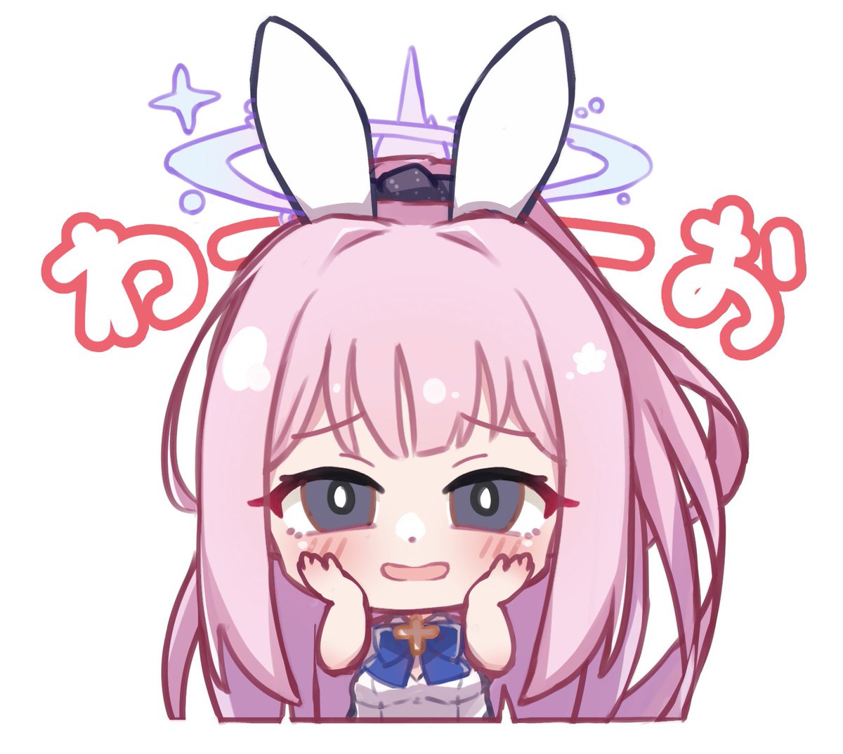 mika (blue archive) 1girl halo pink hair solo animal ears white background chibi  illustration images