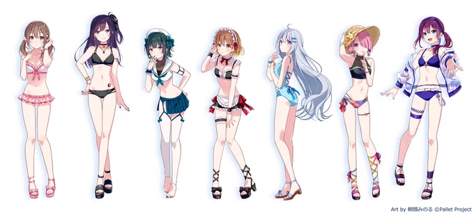 【お知らせ】  Palette Projectさんの夏グッズ用イラストを描かせていただきました!!  グッズラインナップがどれも本当に可愛いので、ぜひお迎えしていただけると嬉しいです!  よろしくお願いいたします!!