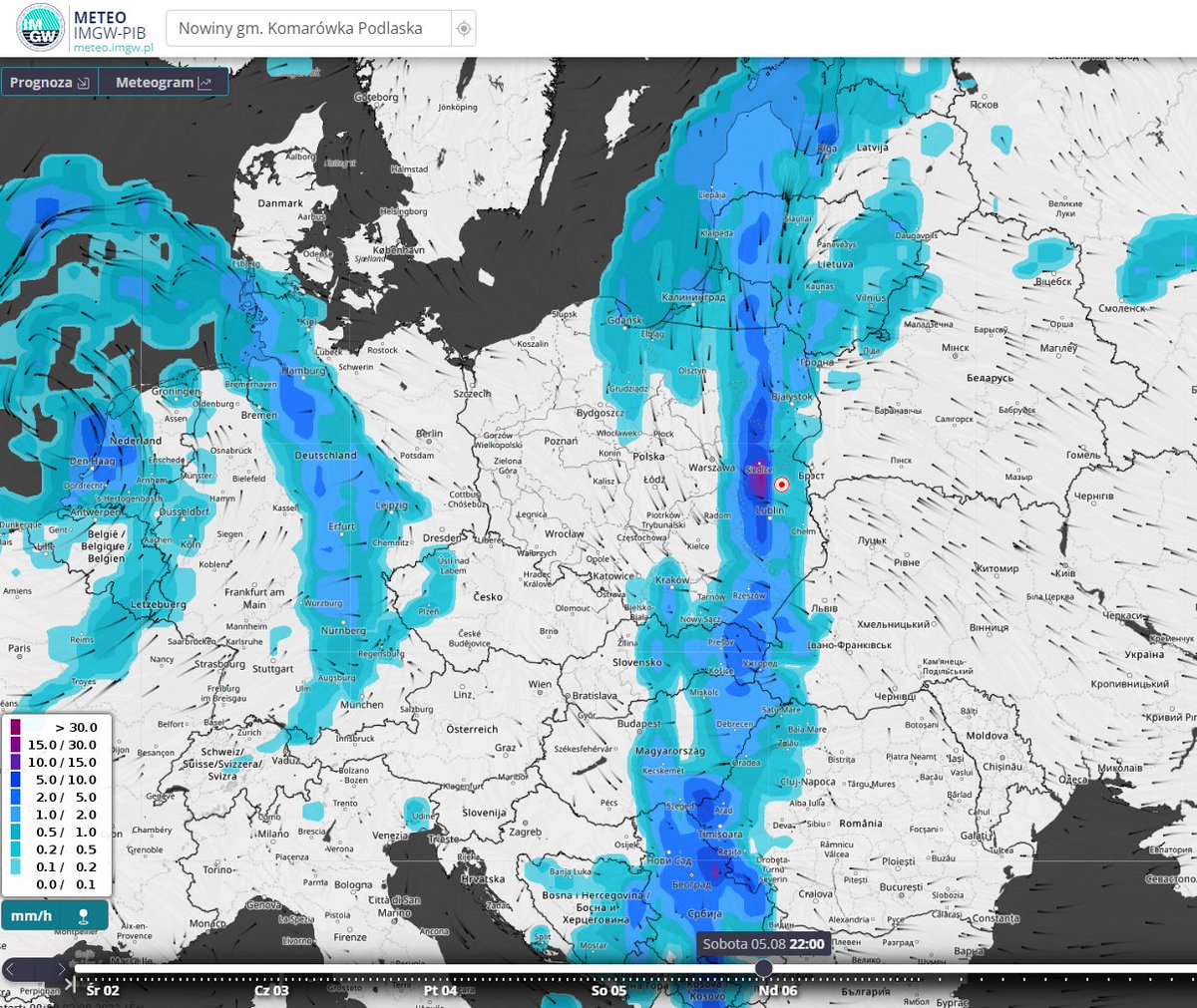 ⚠️Uwaga, zmiana pogody w weekend⚠️.
W centralnej i wsch. części kraju wystąpią intensywne opady deszczu🌧️, powodując lokalne podtopienia⚠️.
W bardzo ciepłym powietrzu na krańcach wsch. nie są wykluczone gwałtowne burze⛈️.
Niż i front stopniowo będą odsuwać się na wschód➡️.
#IMGW