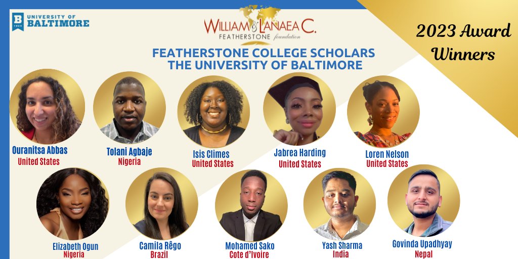 FeatherstoneFdn's tweet photo. Congrats to the outstanding @ubaltmain Featherstone College Scholarship Winners. We are proud of your accomplishments. We will celebrate these exceptional scholars during our Awards Ceremony on August 11. President Kurt L. Schmoke will provide remarks https://t.co/rPwgS6Ikce https://t.co/1bij3wpgFJ