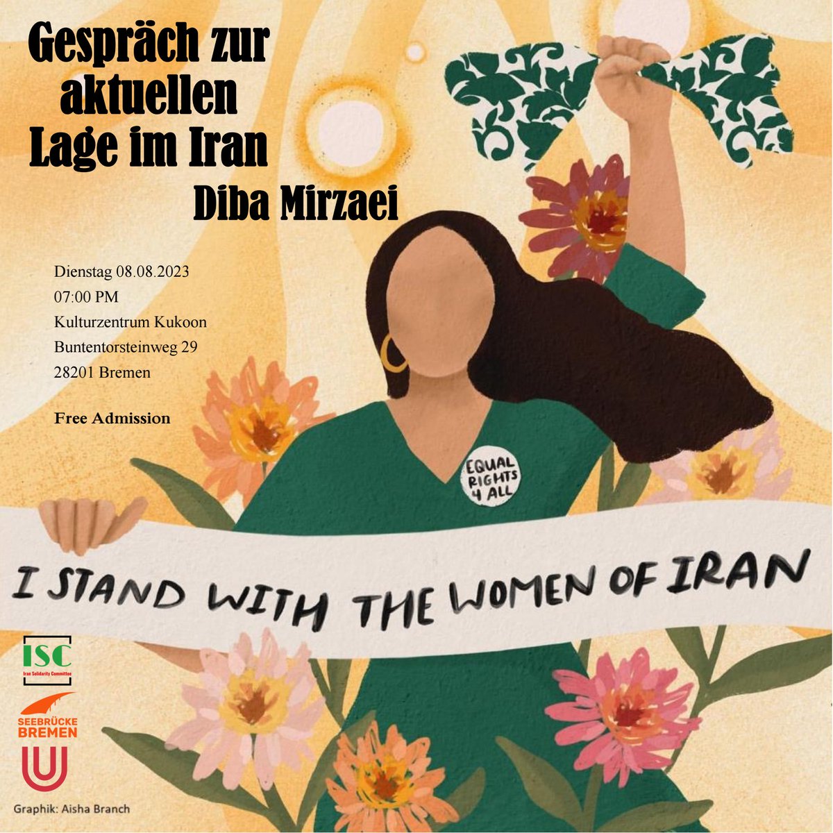 Am 08.08., spreche ich in Bremen zu aktuellen Entwicklungen im #Iran. Wie schaut die Lage im Land aus? Können wir mit erneuten Protesten rechnen? Über diese + weitere Fragen werden wir sprechen. Und natürlich über mein Lieblingsthema #feministische #Außenpolitik 🤩