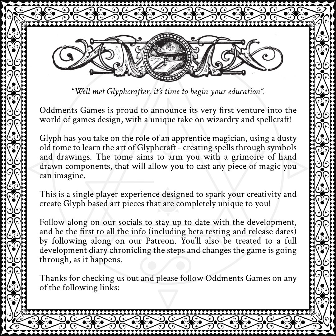 Introducing our first creative endeavour - Glyph.

patreon.com/user?u=97324211

linktr.ee/oddmentsoh