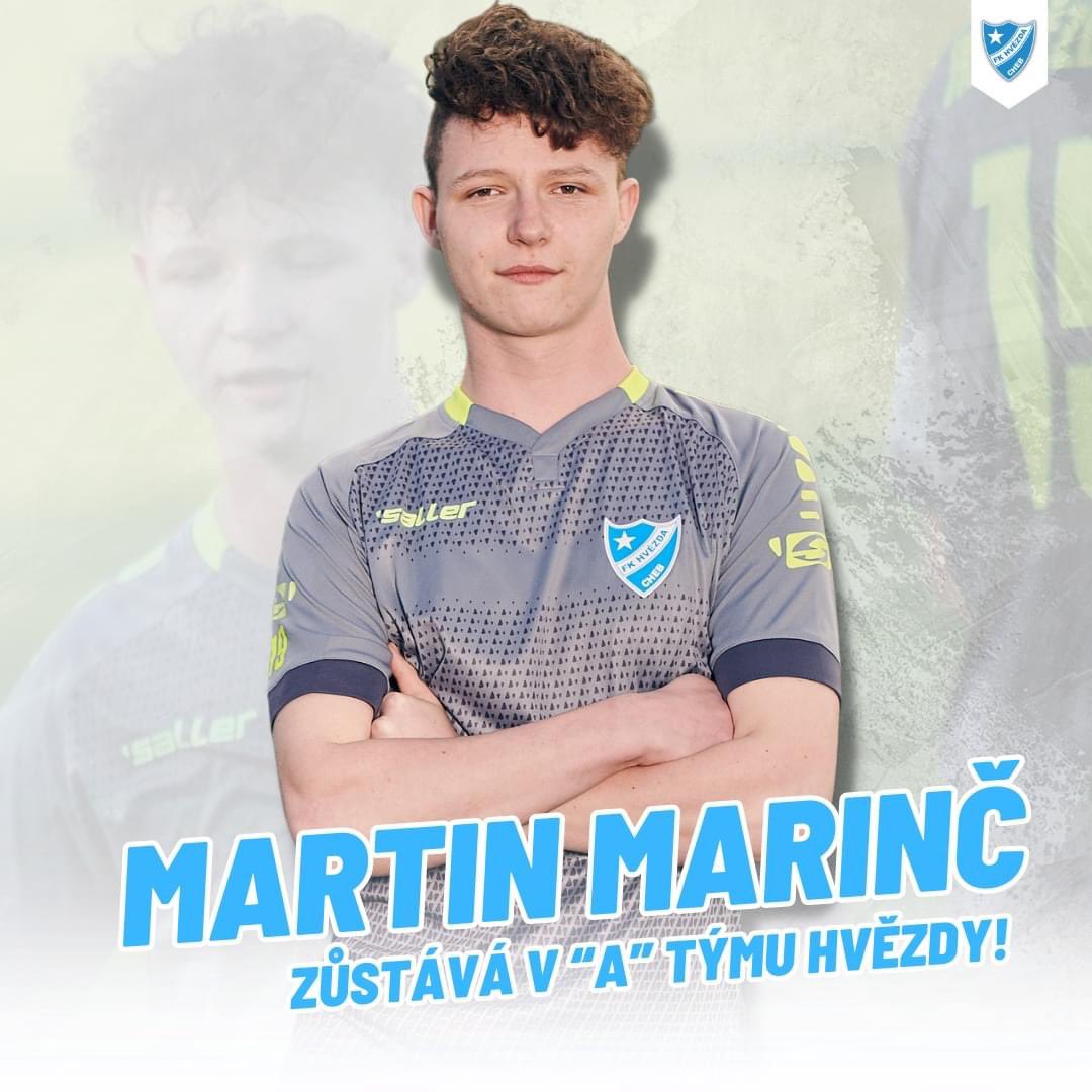 hvezdacheb's tweet photo. “Sedmnáctiletý Marinč byl jednou z klíčových postav kategorie U19 a v letní přípravě tak dostal šanci s divizním týmem, ve kterém zůstává i pro podzimní část sezóny. Naší snahou je doplňovat "A" tým Hvězdy mladými hráči z regionu, nebo zabudovávat naše odchovance.” - @VaclavSy https://t.co/d5QBbvcCzs