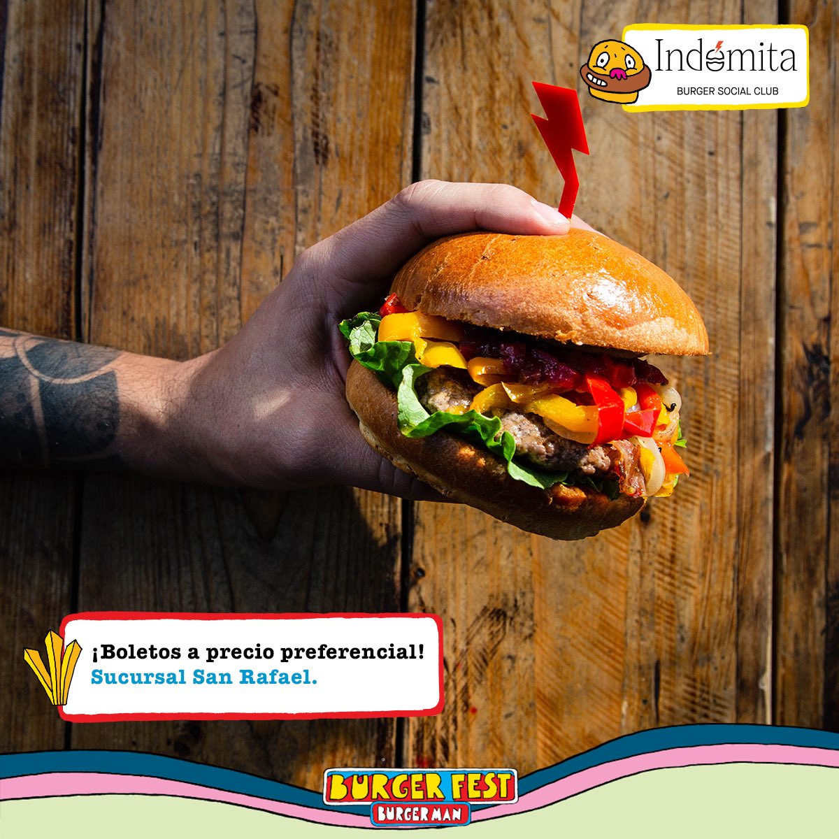 ¡Recuerda que en <a href="/IndomitaBurgers/">indomita.burgers</a> también podrás encontrar boletos a precio preferencial para Burger Fest, hasta el 11 de agosto! 🎟️

🍔 ¡Están volando! 💥
Te recomendamos mandarles mensaje antes para revisar disponibilidad. 💌

¡Nos vemos el sábado 12 de agosto en Burger Fest!