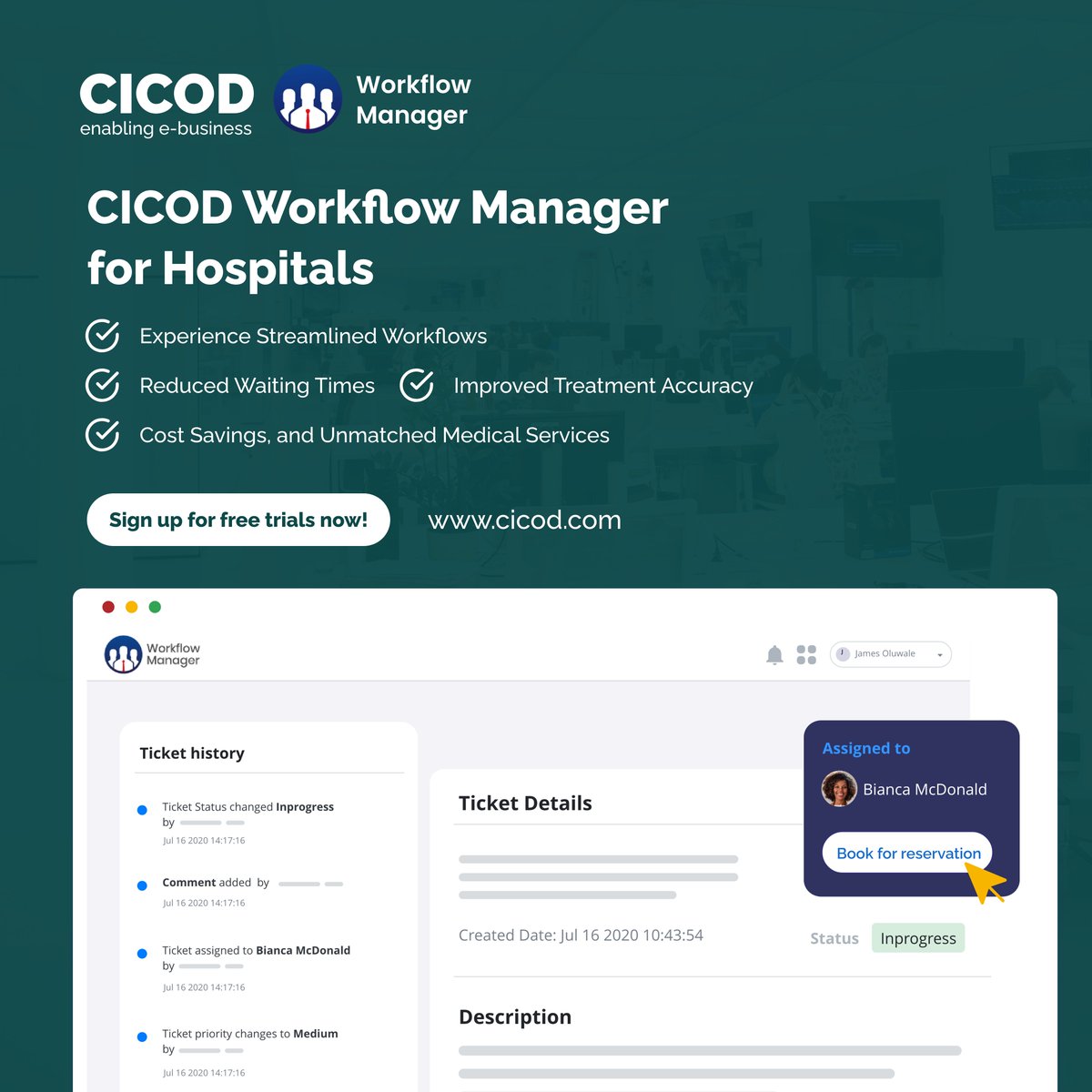 getcicod's tweet photo. Streamline hospital operations with CICOD's Workflow Manager! 🏥 

#CICOD #HealthcareEfficiency #HospitalAutomation  #MedicalTechnology #HealthTech #HealthcareInnovation #WorkflowOptimization #HospitalManagement #PatientCare #DigitalTransformation https://t.co/juxgGFAZ64
