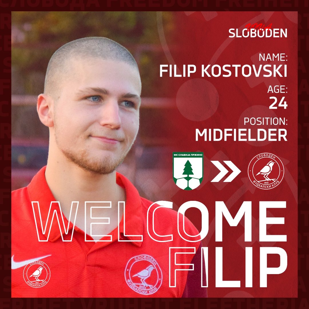 FKSloboden's tweet photo. 🟢🐦 Now let's begin listing the new signings, starting off with defensive midfielder Filip Kostovski. Much like Güner before him, he joins from our league rivals Slavija Przhino.

We hope to see the best of him in red! #WelcomeFilip https://t.co/iEpeA1W1MN