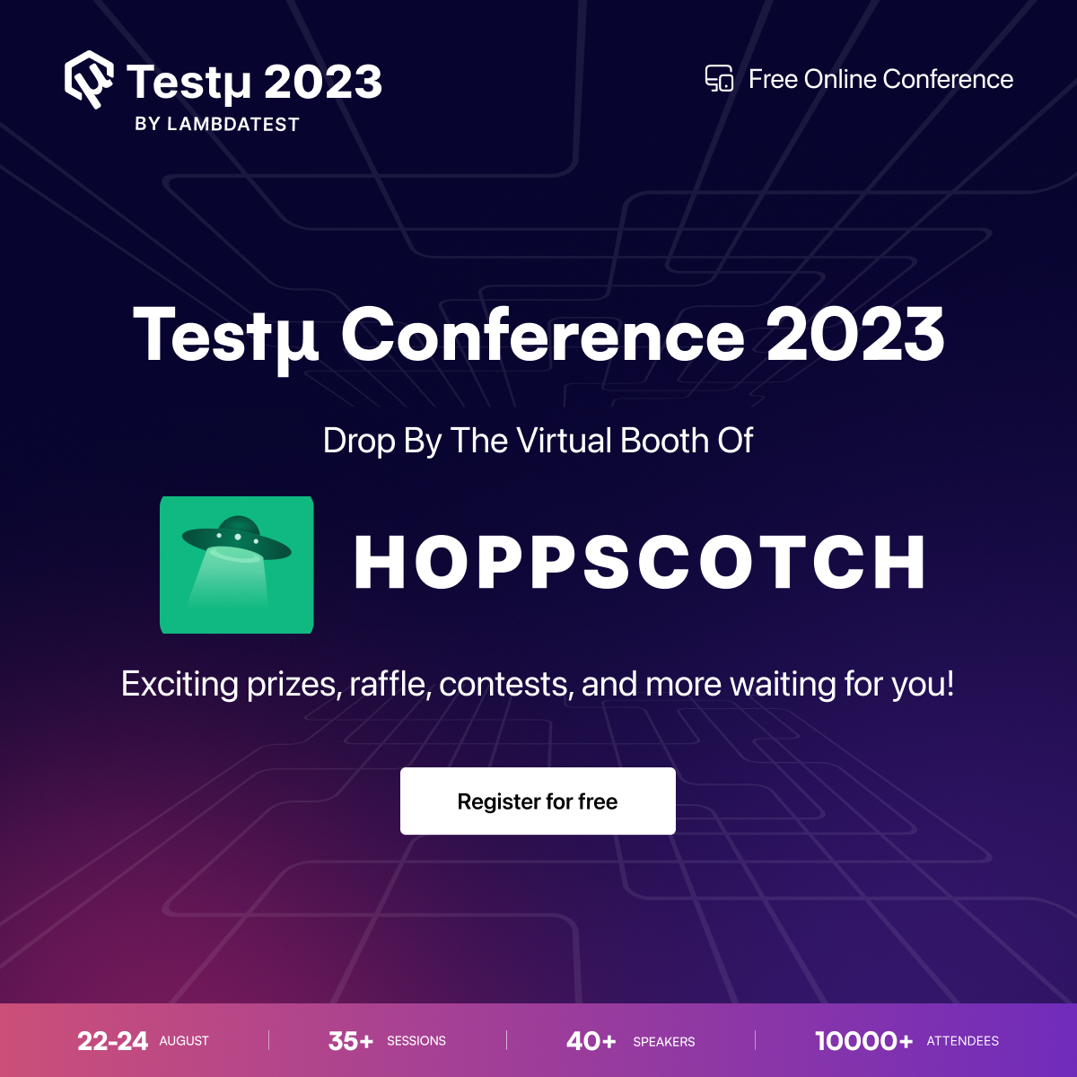 We are thrilled to share that Hoppscotch 🛸 is partnering with @lambdatesting for #TestMuConf 🧪2023!

This virtual conference is a celebration of community collaboration, bringing together testers, developers, thought leaders, and community builders from all around the globe 🌐.