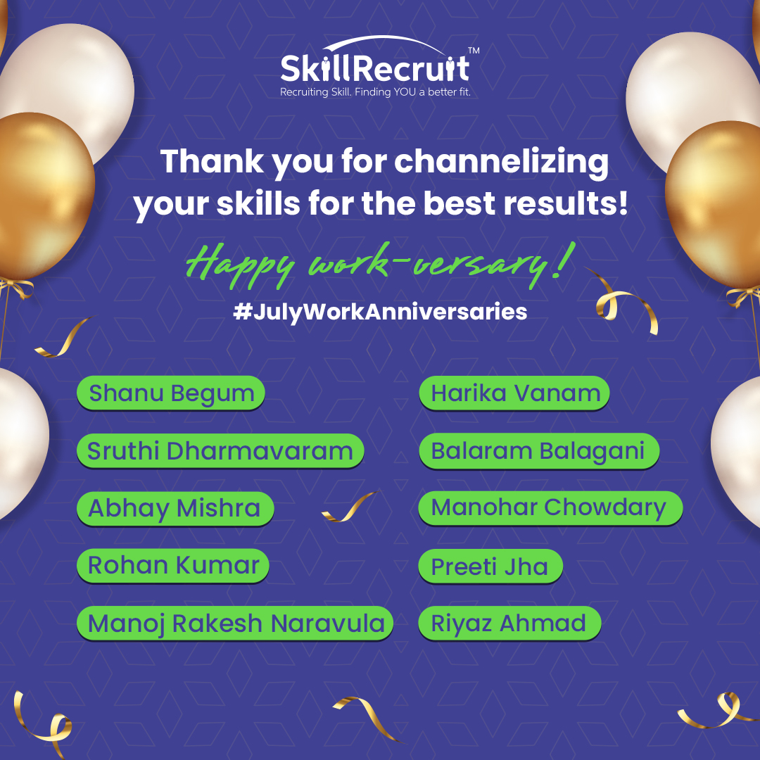 SkillRecruit's tweet image. Remember when we first started working together?  We knew that we would be a great team. Cheers to all skillions for more years of working together.

#SkillRecruit #SkillianTech #JulyWorkAnniversary #WorkAnniversary
