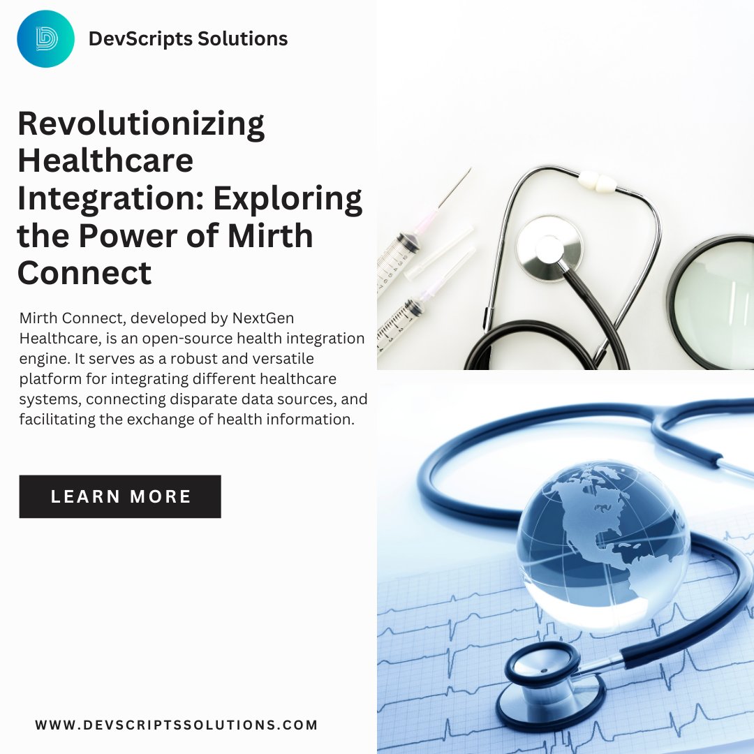DevScriptsSol's tweet image. Calling all healthcare leaders! 🏥👩💼 Discover how Mirth Connect can revolutionize your organization&apos;s data management strategy. Stay ahead in the ever-evolving healthcare landscape. Join us at devscriptssolutions.com #HealthcareIT #MirthConnect #DataInteroperability