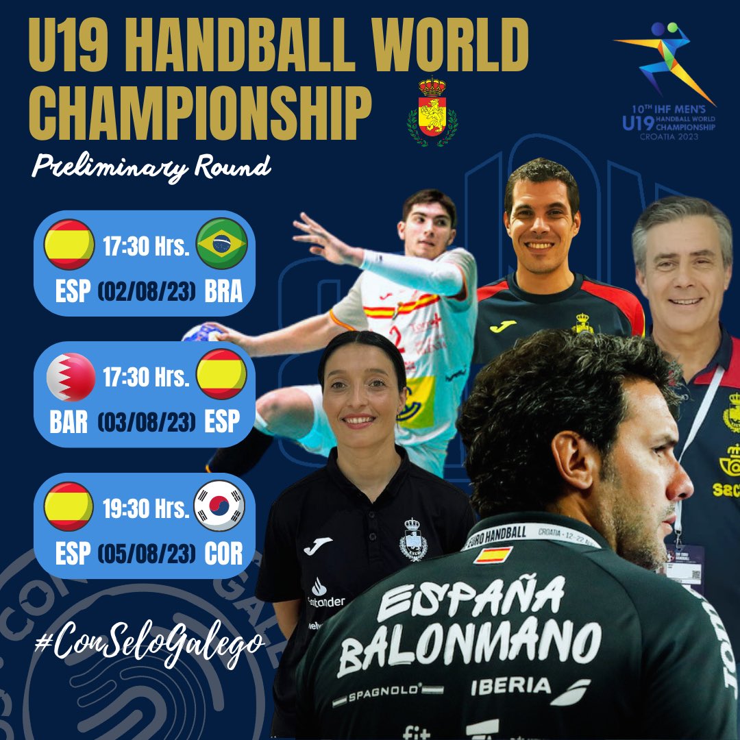 Hoxe ás 17:30 horas, en Koprivnica (Croacia) a selección nacional xuvenil debuta no mundial.
O combinado nacional terá  tintes galegos: Javier Fernández contará no staff con Carla Abad, Mauro Montero e Ángel Quirós, e Carlos Ocaña coma xogador.
O Balonmán Galego estará apoiando!