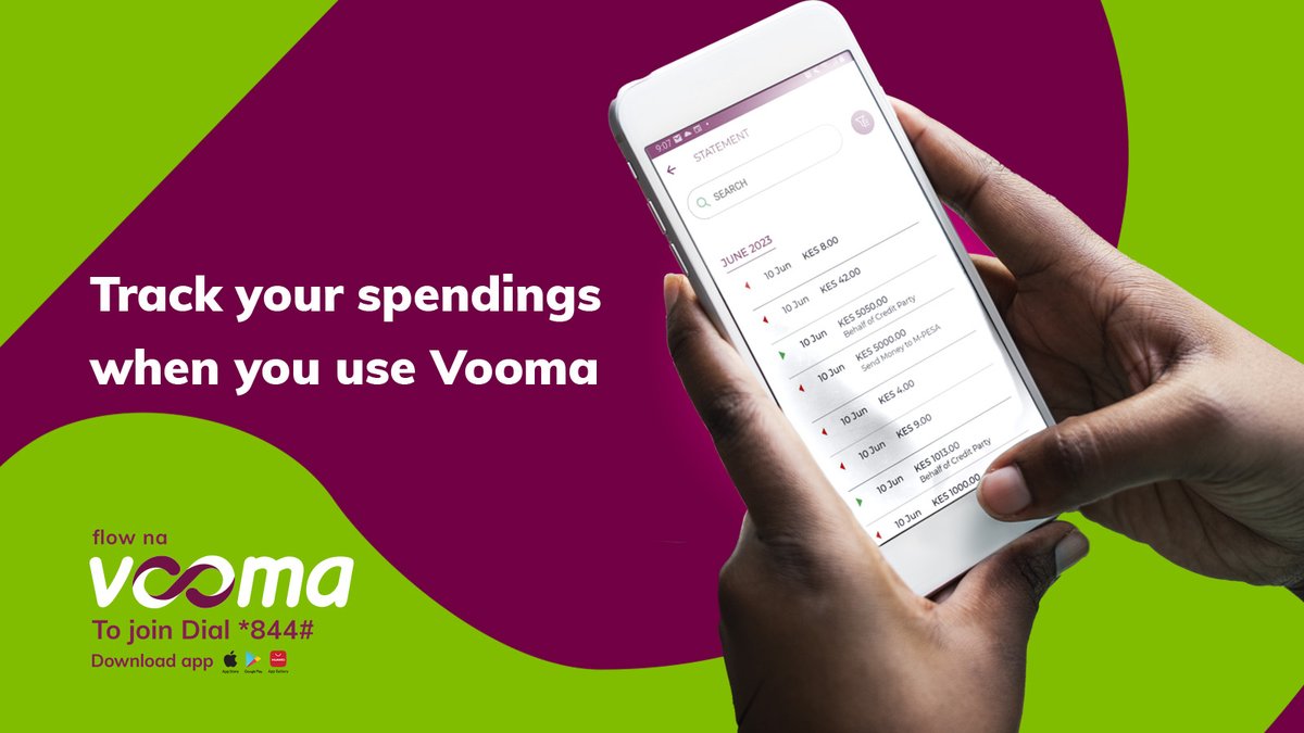 At least after a month of using Vooma to make payments, review your spending pattern. This allows you to budget correctly for the following month.

Load or withdraw cash at any Vooma agent, KCB branch, ATM, Bank Agent or M-PESA paybill 800200 (account number is your phone no.)
