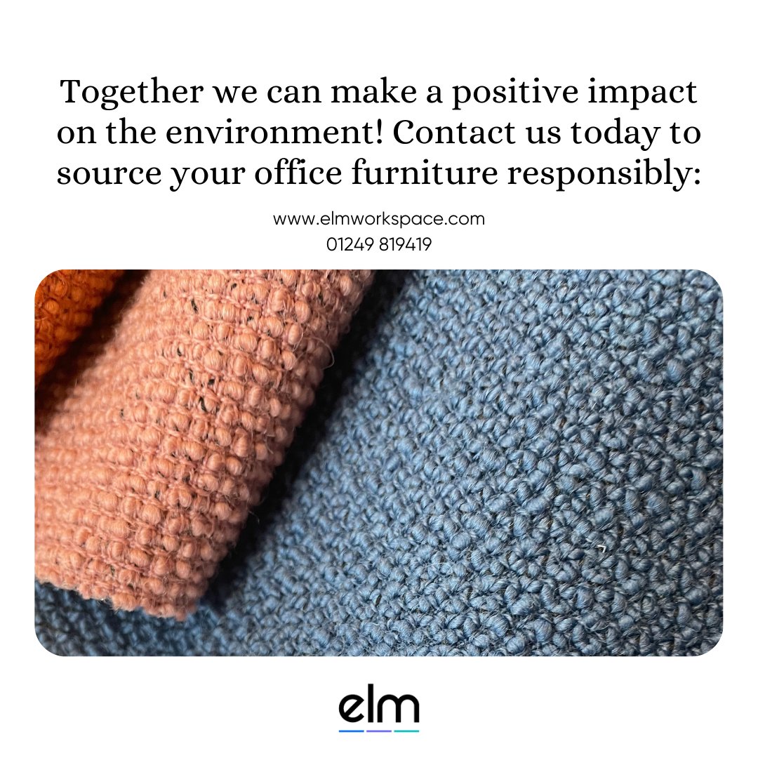 elmworkspace's tweet photo. 🌍🛋 Join us in creating a sustainable future!
At Elm Workspace, we are committed to creating office furniture that aligns with the principles of textile circularity.
Contact us today to source your office furniture responsibly. ♻️
📲 01249 819419
#TextileCircularity https://t.co/1hDTWYg2BH