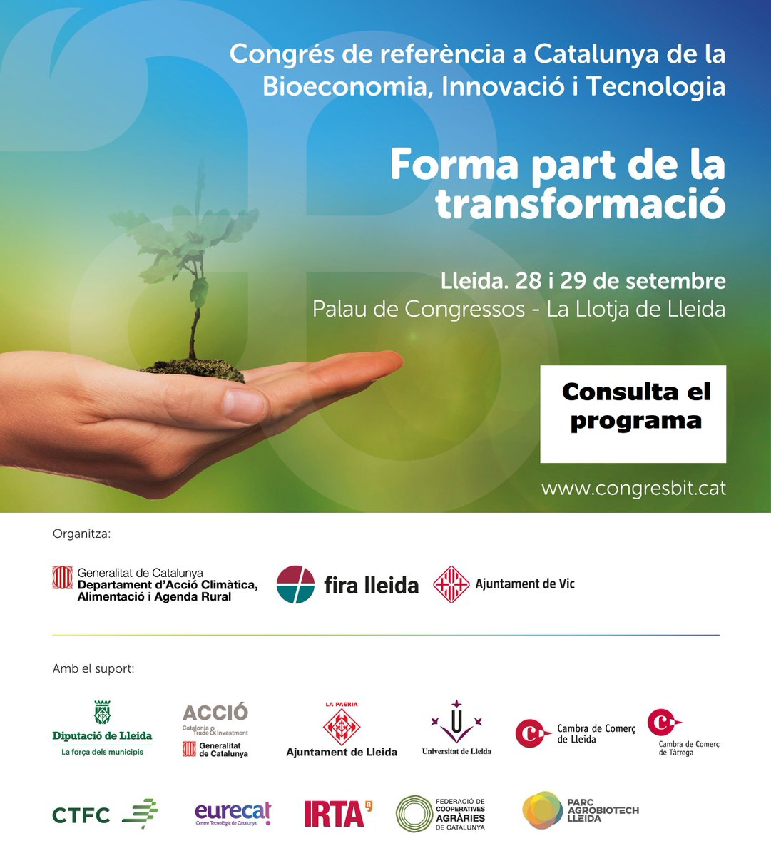 Publicat el programa del <a href="/congresBIT/">5è Congrés BIT - Edició Vic</a>. Si us interessa la #proteïnaalternativa i la valorització #forestal, no us ho podeu perdre. Properament s'obriran les inscripcions.
Ens veiem a #Lleida el 28 i 29 de setembre!