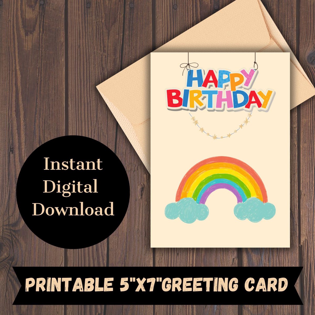 Download instant Printable Digital Happy Birthday Rainbow card at etsy.me/3QptFUk #birthday #birthdaycard #borthdaycards