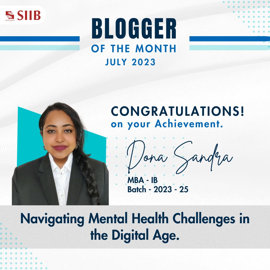 SIIBTweets's tweet photo. Amidst the noise, @dona_sandra authentic voice shines bright!
Congratulations on a remarkable blog about 'Navigating Mental Health Challenges in the Digital Age.'
@symbiosistweets
#SIIB #MBA #Pune #BloggerOfTheMonth #MentalHealth https://t.co/rCIP2oeOSg