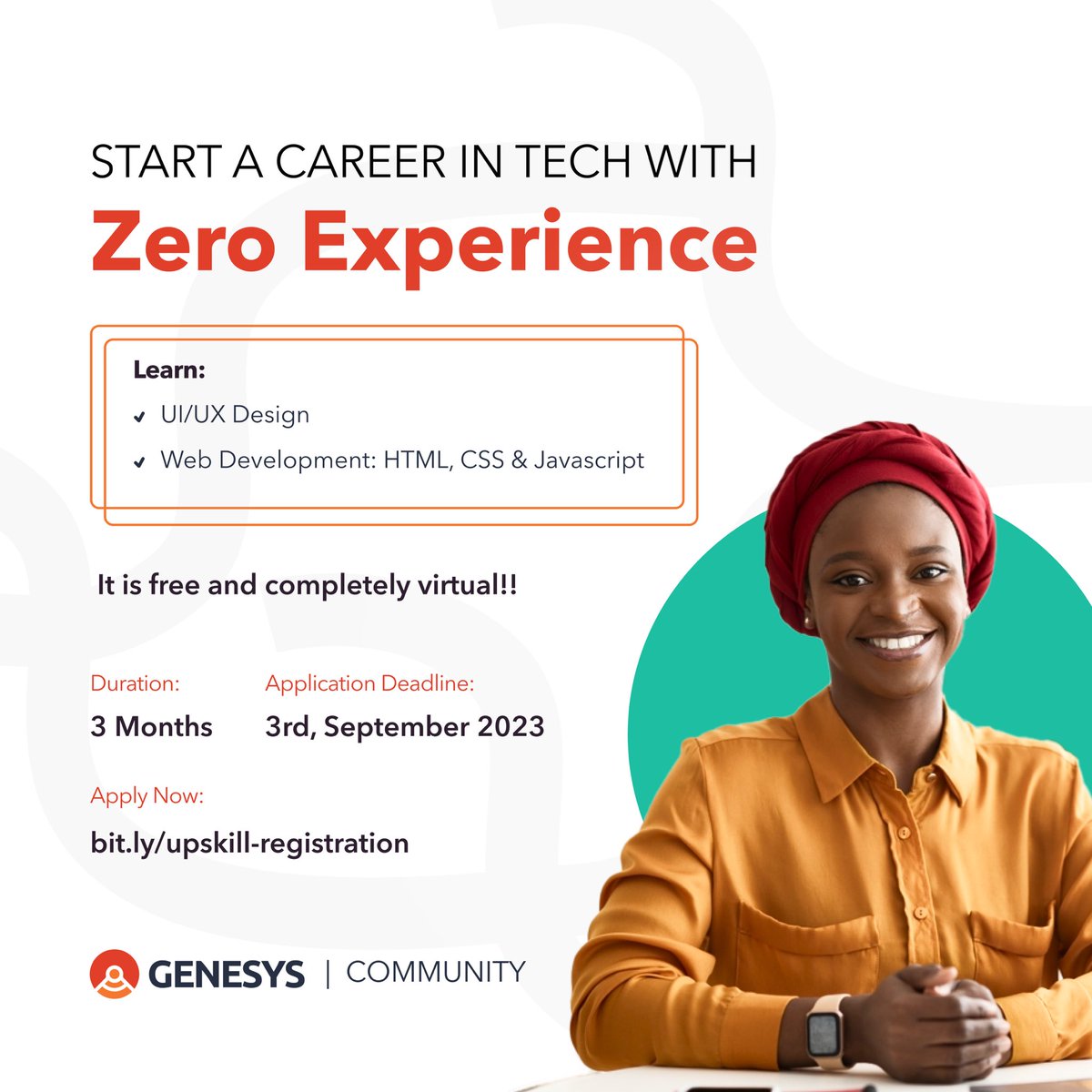 genesystechhub's tweet image. It’s that time again! 

Are you interested in Learning UI/UX,
Design or Web Development?

Genesys Upskill is open for another cohort. It is a free 3-month training for individuals with little or no technical skills.

Let’s help you get started 👇🏾

Apply: bit.ly/upskill-regist…