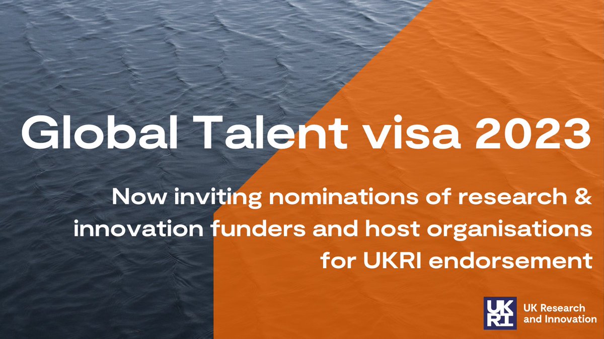 UK Research and Innovation (@ukri_news) on Twitter photo Help us open up opportunities for talented people from around the world to pursue their careers in the UK research and innovation system. 
Nominate an organisation as a Global Talent visa scheme endorsed funder or host organisation
orlo.uk/aZVIr
#GlobalTalentVisa Help us open up opportunities for talented people from around the world to pursue their careers in the UK research and innovation system. 
Nominate an organisation as a Global Talent visa scheme endorsed funder or host organisation
orlo.uk/aZVIr
#GlobalTalentVisa