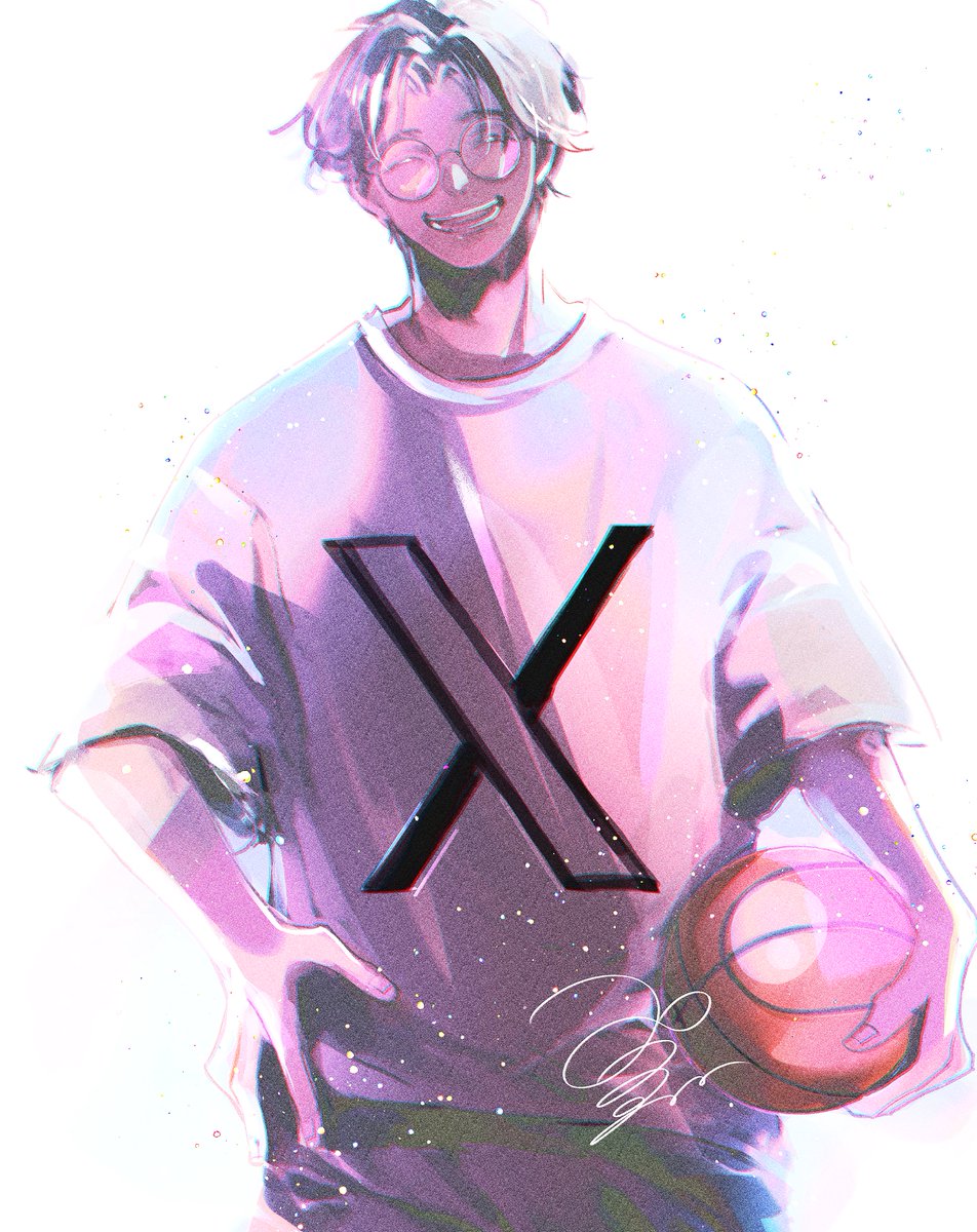 1boy basketball male focus holding ball smile glasses solo  illustration images