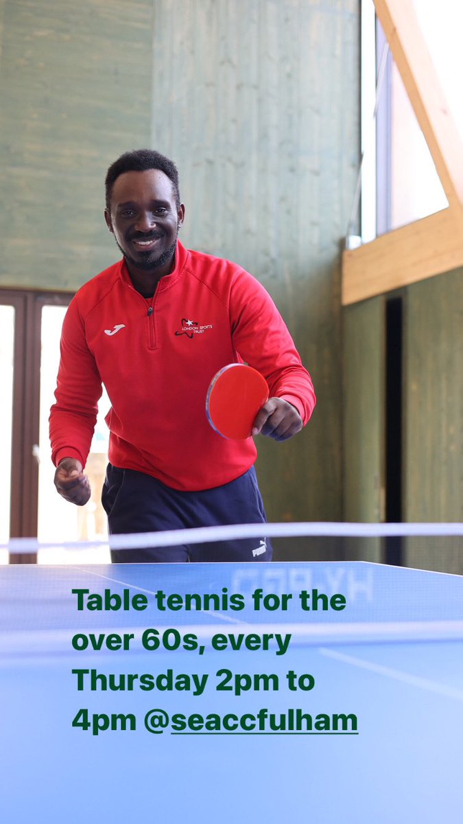 Table tennis at Sands End Arts & Community Centre every Thursday afternoon from 2 to 4pm, #free, #over60s & no need to book. Just turn up and play. #tabletennis #seaccfulham #communitycentre #artscentre #charity #community #fulham #sport #exercise