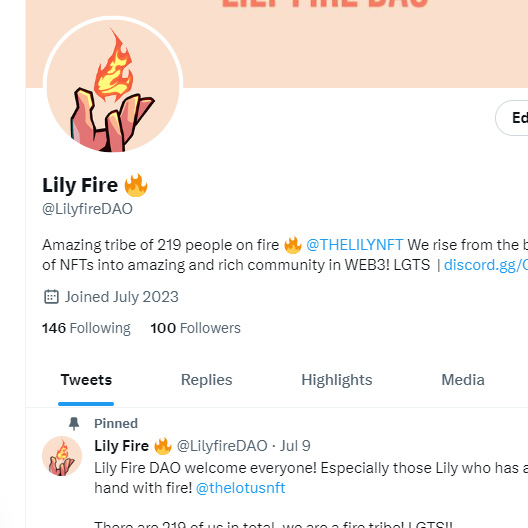 Lily Fire 🔥 (@lilyfiredao) on Twitter photo Finally, we have reached 100 followers! 🔥
Thanks to <a href="/FlameDAO_/">FlameDAO</a> and <a href="/TheFracture_/">The Fracture</a> family members and the 100th follower is <a href="/starflamegod/">StarFlameGod</a> Congratulations to all! 🔥
LGTS! @thelotusnft <a href="/notbunjil/">not bunjil</a> 🙌 Finally, we have reached 100 followers! 🔥
Thanks to <a href="/FlameDAO_/">FlameDAO</a> and <a href="/TheFracture_/">The Fracture</a> family members and the 100th follower is <a href="/starflamegod/">StarFlameGod</a> Congratulations to all! 🔥
LGTS! @thelotusnft <a href="/notbunjil/">not bunjil</a> 🙌