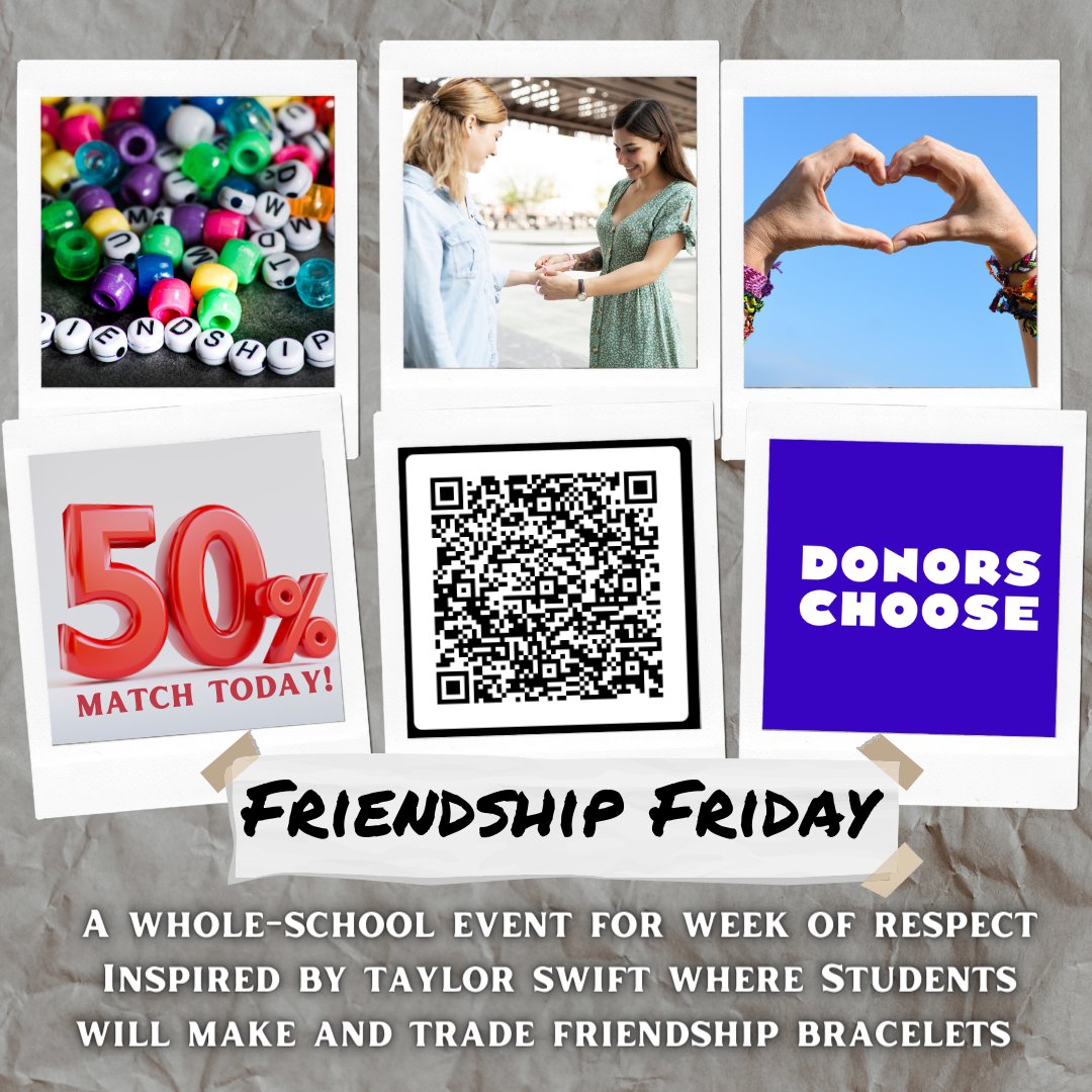 My <a href="/DonorsChoose/">DonorsChoose</a> project has a 50% match today so a $1 donation becomes $2!  Please help bring this event to life! donorschoose.org/project/friend…
#teacher #teachertwitter #TaylorSwift #TSTheErasTour #DonorsChoose #give #donate #friendship #respect #WednesdayMotivation