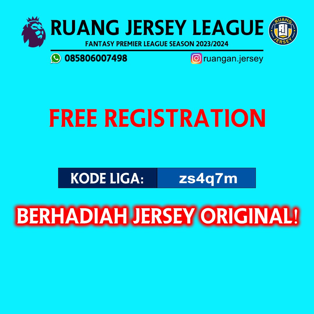 Setelah musim kemarin batal, sekarang kembali hadir Ruang Jersey League

Sudah rilis di instagram ruangan.jersey 

Link: linktr.ee/ruang.jersey 

<a href="/pisangij01/">FPL Liga Pisangijo</a> <a href="/FPLCELEBES/">Fantasy Premier League</a> <a href="/FplRangers/">FplRangers 🇲🇨</a> <a href="/mbah_FPL/">FPL terawang 🇲🇨</a> <a href="/DaengFPL/">Daeng FPL 🇮🇩</a>