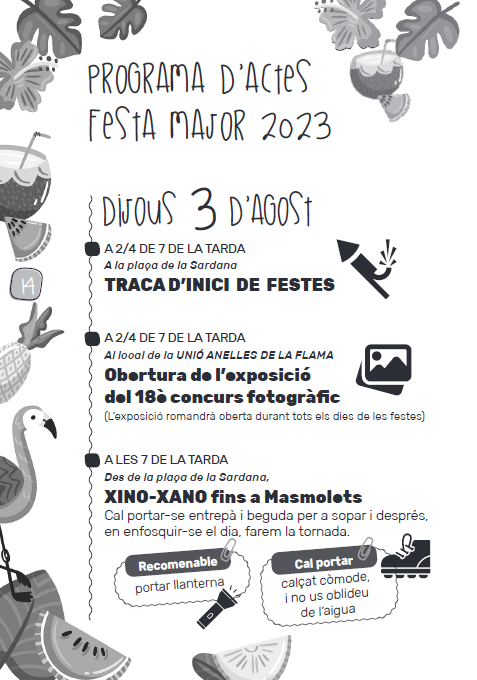 avvstjosepobrer's tweet image. 🎉 FESTA MAJOR 2️⃣0️⃣2️⃣3️⃣
ST JOSEP OBRER DE #VALLS
Avui s'acaba la Firagost i demà dijous comença la nostra Festa Major‼️
▪️18:30h: Traca d'inici🧨
▪️18:30h: obertura exposició Concurs Fotogràfic📸
▪️19h: Caminada a Masmolets, sopar i tornada amb llanternes i lluna plena 🚶🏼‍♀️🧑‍🦯🔦🌭🌕