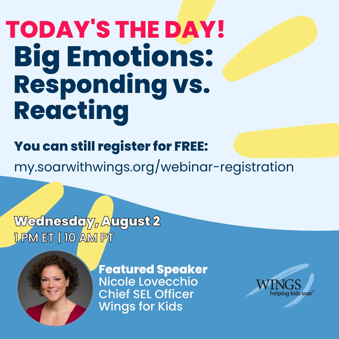 More than 200 people have registered for today's free 30-minute webinar, Big Emotions: Responding vs. Reacting. Are you? There's still time! See you soon. #edu #sel ow.ly/YLi750PquIx