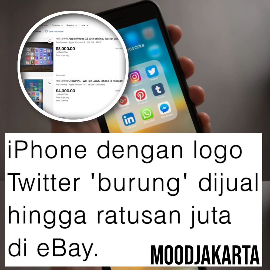 sosmedkeras's tweet photo. Pergantian logo Twitter original menjadi X sempat menuai protes dari Apple.

Namun kini, X sudah resmi berganti di ponsel pengguna iPhone. Media sosial milik Elon Musk ini pun menjadi satu-satunya aplikasi yang bisa memiliki nama satu huruf di App Store.

Setelah resmi berganti, seorang pengguna iPhone menjual ponselnya yang masih memiliki aplikasi Twitter dengan logo lama.
Tak main-main, ia menawarkan ponselnya yakni iPhone 11 Pro Max seharga $25.000 atau sekitar Rp375 juta karena masih memiliki aplikasi Twitter yang berlogo burung biru.

Dari sini, tren menjual iPhone dengan logo Twitter menjadi viral. Masyarakat kemudian ramai-ramai menjual iPhonenya dengan harga $800 hingga $1.000.