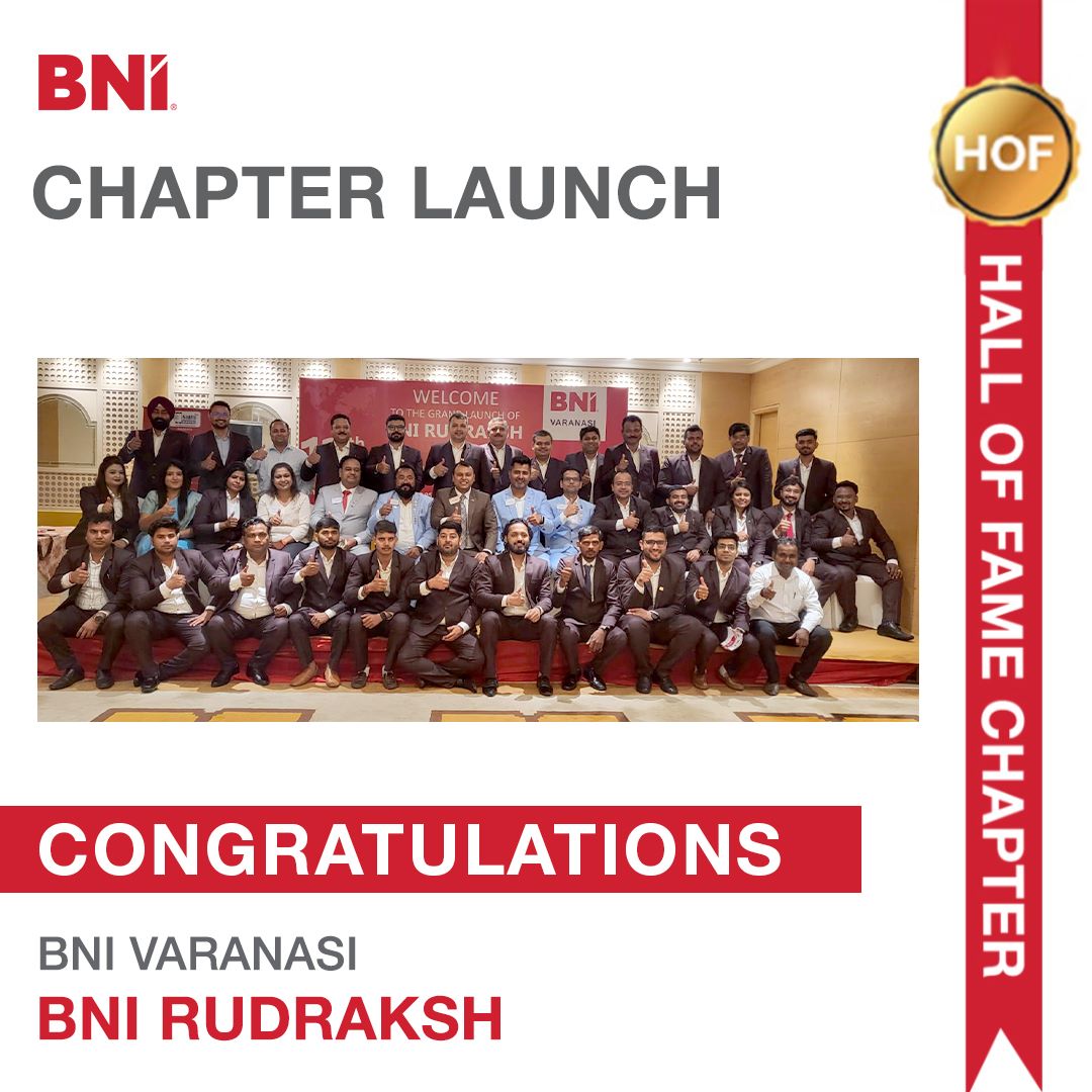We are delighted to announce the launch of the 12th chapter of BNI Varanasi, BNI RUDRAKSH HALL OF FAME with 35 members & 60+ visitors Many congratulations to ED Aayush Narsaria #BNI #BNIIndia #BNIVaranasi #BNIChapters #BNIMembers #ReferralsForLife